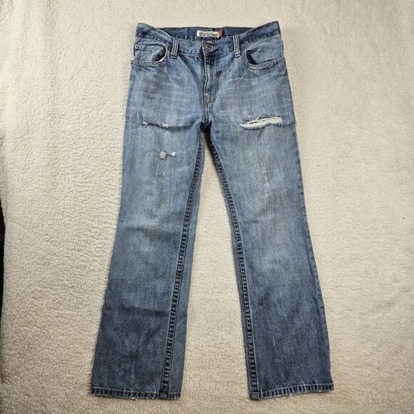 Aeropostale Jeans Men's 33X32 Driggs Slim Boot Light wash Blue Denim Distressed - Picture 1 of 16